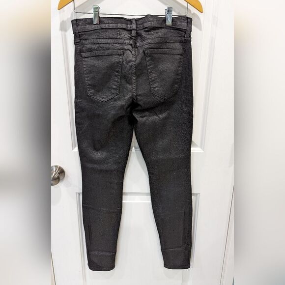 Current/Elliot The Ankle Skinny Trucker Coated Textured Black Jeans Size 28 - Picture 5 of 10